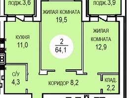 Продается 2-комнатная квартира ЖК Кубанская усадьба, дом 1 к5, 64.1  м², 6538200 рублей