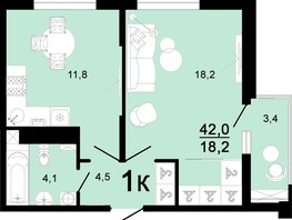 Продается 1-комнатная квартира ЖК Горячий, литера 3, 42  м², 5460000 рублей